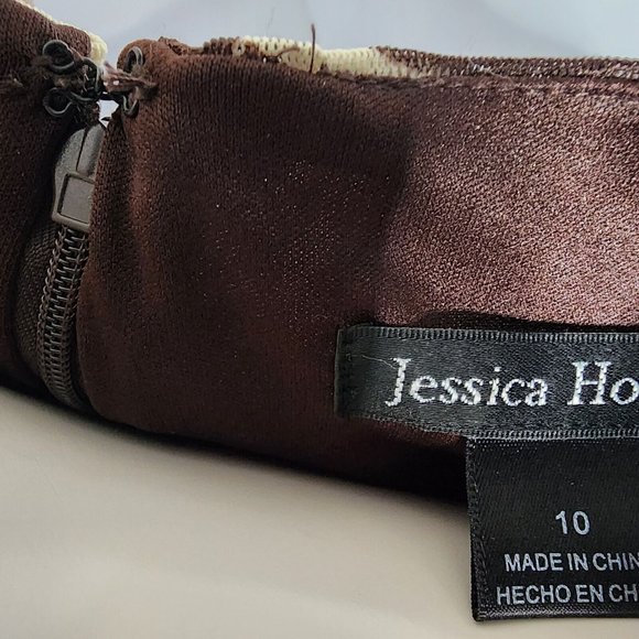 JESSICA HOWARD Brown Floral Hawaiian Chiffon Sleeveless Beaded Dress Womens 10 - Picture 7 of 8